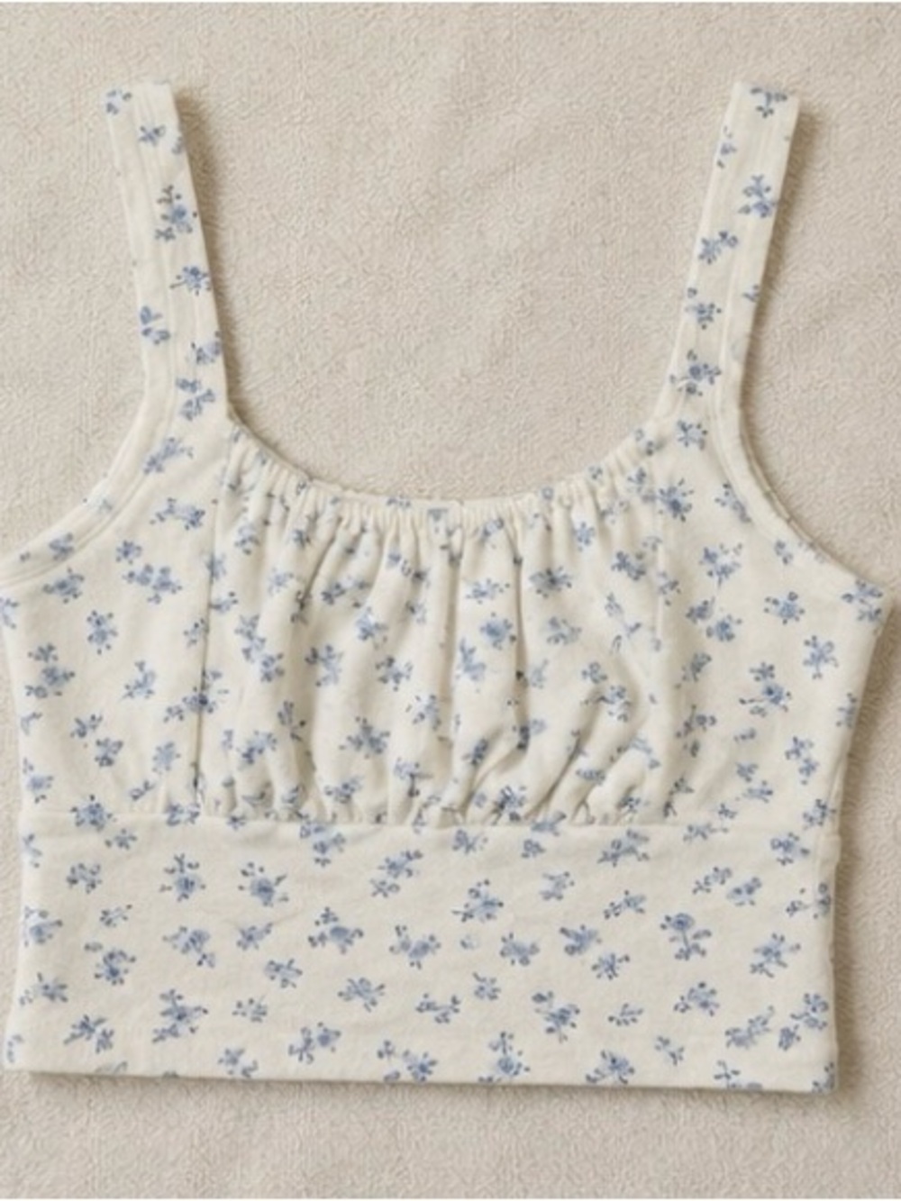 Hollister Cream Top with Light Blue Floral Print